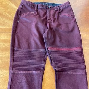 Kiind Maroon Burgundy Jeans 28 Coated Moto Biker Skinny Zippers Details